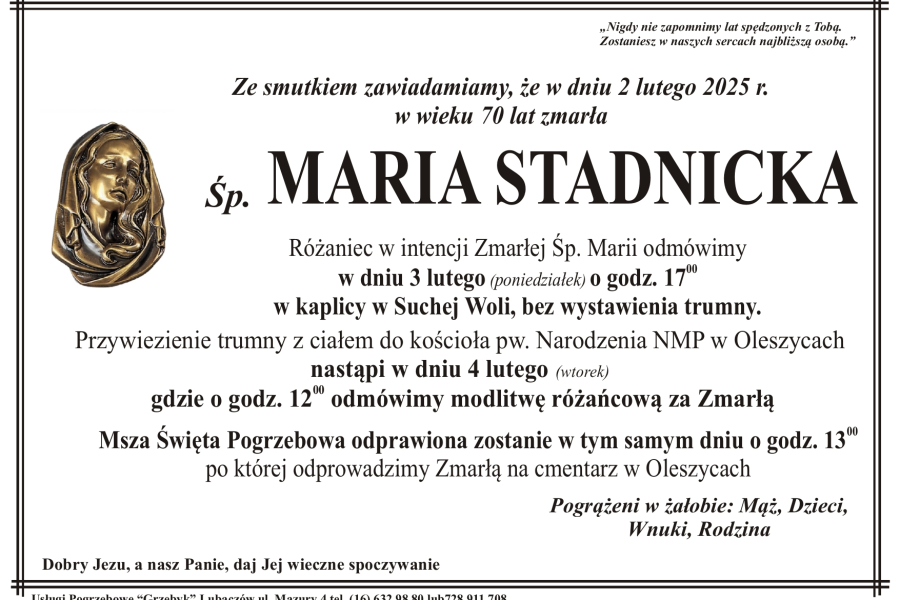 Zmarła Maria Stadnicka [70 lat]